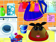 Pou Girl Washing Clothes and Shoes